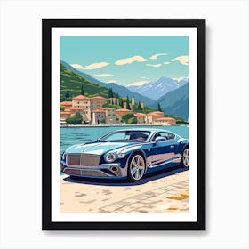 A Bentley Continental Gt Car In The Lake Como Italy Illustration 3 Art Print