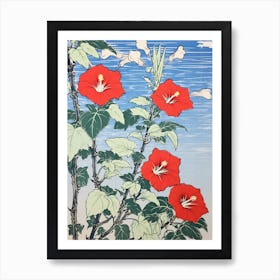Kikyo Chinese Bellflower 2 Vintage Botanical Woodblock Art Print