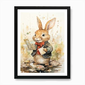Bunny Collecting Stamps Luck Rabbit Prints Watercolour 1 Art Print
