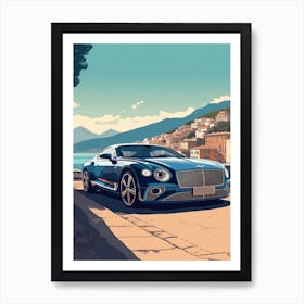 A Bentley Continental Gt In Amalfi Coast, Italy, Car Illustration 4 Art Print
