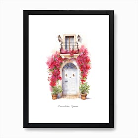 Barcelona, Spain   Mediterranean Doors Watercolour Painting 3 Poster Art Print