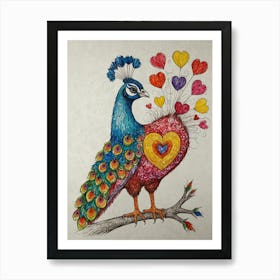 Peacock With Heart Art Print