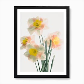 Bunch Of Daffodils Flowers Acrylic Painting In Pastel Colours 8 Art Print