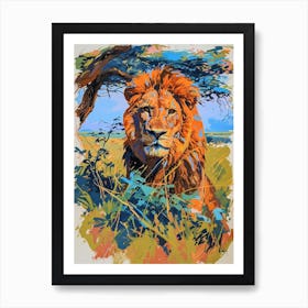 Masai Lion Hunting In The Savannah Fauvist Painting 2 Art Print