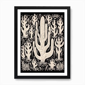 B&W Cactus Illustration Woolly Torch Cactus 3 Art Print