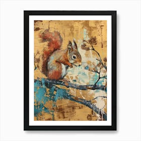 Red Squirrel Gold Effect Collage 3 Art Print