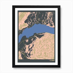 Le Leman Lake Geneva Western Europe Hillshade Topographic Map Art Print