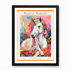 Unicorn Knitting Floral Painting Poster Art Print