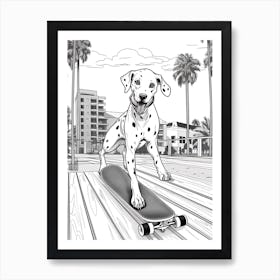 Dalmatian Dog Skateboarding Line Art 1 Art Print