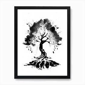 Tree Of Knowledge Symbol Black And White Painting Art Print