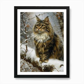 Norwegian Forest Cat Relief Illustration 3 Art Print