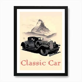 Classic Car And Zermatt Mountain Peak, Switzerland Art Print