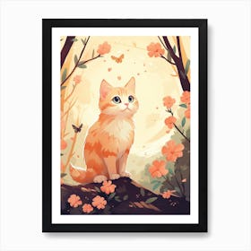 Kawaii Cat Drawings With Butterflies 1 Art Print