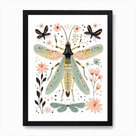 Colourful Insect Illustration Grasshopper 9 Art Print