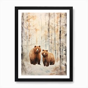 Winter Watercolour Brown Bear 6 Art Print