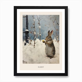 Vintage Winter Animal Painting Poster Rabbit 2 Art Print