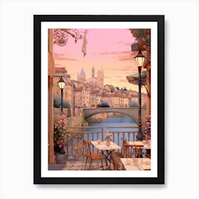 Nice France 2 Vintage Pink Travel Illustration Art Print