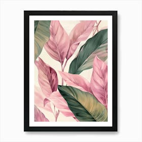 Pink Tropical Leaves Art Print