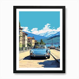 A Porsche 911 Car In The Lake Como Italy Illustration 2 Art Print