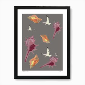 Seagulls and shells Art Print