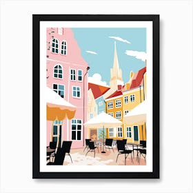 Odense, Denmark, Flat Pastels Tones Illustration 3 Art Print