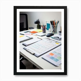 An Office Desk Laden With A Plethora Of Items Signifying A Chronically Busy Future Including Numerou Art Print