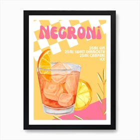 Colourful Retro Negroni Cocktail Art Print
