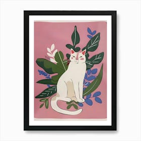 Cat With Leaves Art Print