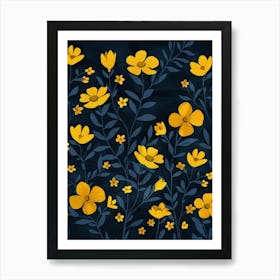 Yellow Flowers On A Dark Background Art Print