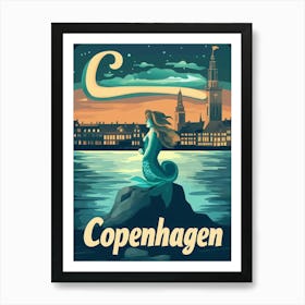 Aihrgdesign A Retro Travel Poster For Copenhagen Featuring Th 1c5dc1a1 6fe0 44b4 B6f8 Cb1d717417fe 3 Art Print