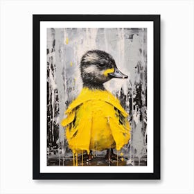 Abstract Painting Duckling In A Yellow Rain Coat Art Print