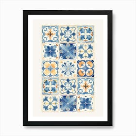 Blue And Orange Tiles Art Print