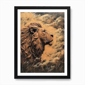 African Lion Relief Illustration Water 3 Art Print