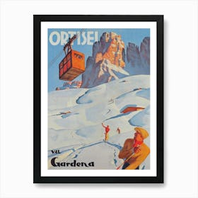 Ortisei in Val Gardena Italy Print Vintage Ski Poster Art Print