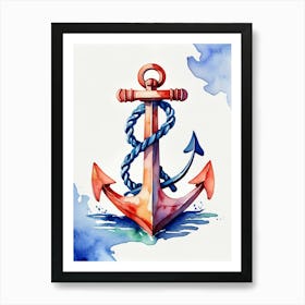 Anchor, Paddle and Rope watercolor painting 2 Art Print