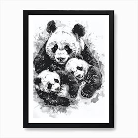 Giant Panda Family Sleeping Ink Illustration 1 Art Print