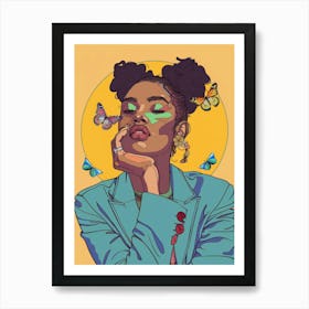 Portrait Of A Woman With Butterflies 3 Art Print