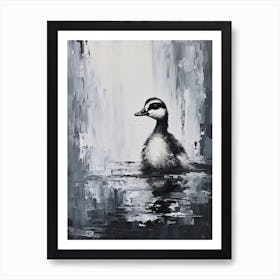 Black & White Brushstroke Duckling Art Print