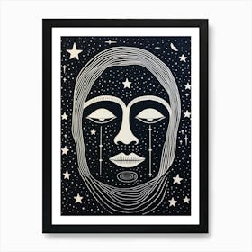 Zodiac Black & White Face Illustration 4 Art Print