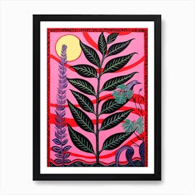 Pink And Red Plant Illustration Zz Plant Raven 2 Art Print