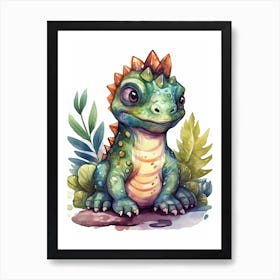 Scelidosaurus Cute Dinosaur Watercolour 1 Art Print