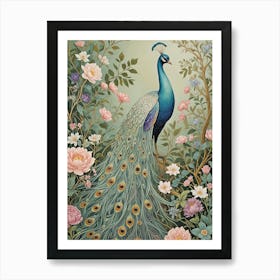 Peacock In The Flower Garden Art Print