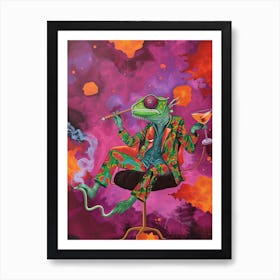 Animal Party: Crumpled Cute Critters with Cocktails and Cigars Lizard In A Suit Art Print