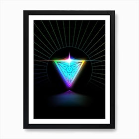 Neon Geometric Glyph in Candy Blue and Pink with Rainbow Sparkle on Black n.0333 Art Print