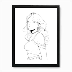 Girl With Long Hair Minimalist One Line Illustration Art Print