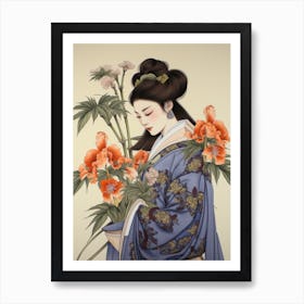 Hanashobu Japanese Water Iris 1 Vintage Japanese Botanical And Geisha Art Print