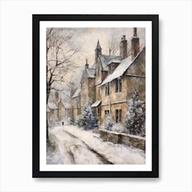Vintage Winter Painting Cotswolds United Kingdom 2 Art Print