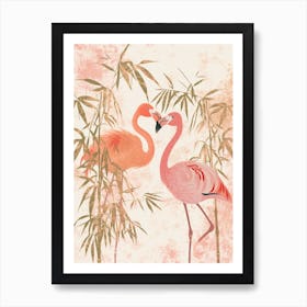 Andean Flamingo And Bamboo Minimalist Illustration 1 Art Print