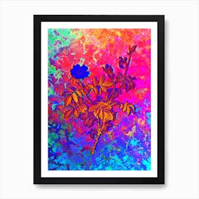 White Downy Rose Botanical in Acid Neon Pink Green and Blue Art Print