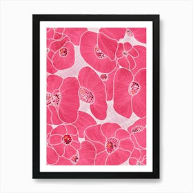 Floral Abstract Pink on White Art Print